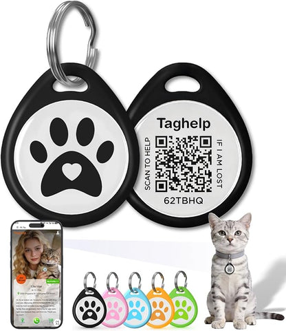 QR Code Cat ID Tag for Collar, Smart Pet ID with Free Online Profile, Instant Scan to Contact Owner, Silent Anti-Lost Cat Tag, No App or Subscription, Black 1”