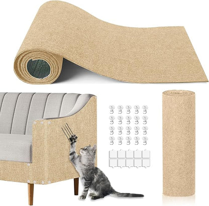 Cat Scratch Mat,118.5"x15.9" Trimmable Self-Adhesive Cats Scratch Carpet,Couch Protector from Cats Claw, Cat Scratch Furniture Protector, Indoor Furniture Protection for Chair, Wall, Sofa (Beige)