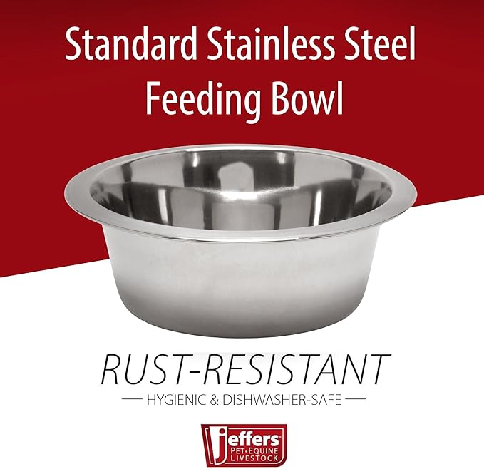 Jeffers Pet Standard Weight Stainless Steel Bowls for Dogs, Cats, Puppies, Kittens, Food & Water, Durable Feeding Dish, Travel, Camping, Indoor Outdoor Use, Dishwasher Safe - 3 Quart 12 Pack
