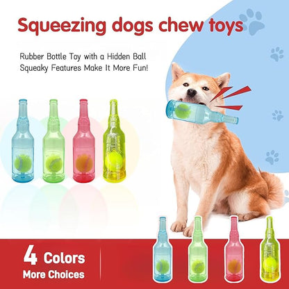 Tennis Ball in Bottle Dog Toy [2025 New Upgrade] Reinforced and Thickened Rubber Bottle Dog Chew Toy with Ball Squeaky Fetch Toy Tough (Yellow, Large)