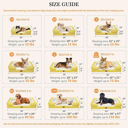Comfort Expression Orthopedic Dog Bed for Extra Large Dogs 42x30 Inch, Waterproof Egg Crate Foam XL Pet Bed with Removable Bolsters, Dog Couch with Washable Cover & Non-Slip Bottom, Spicy Mustard