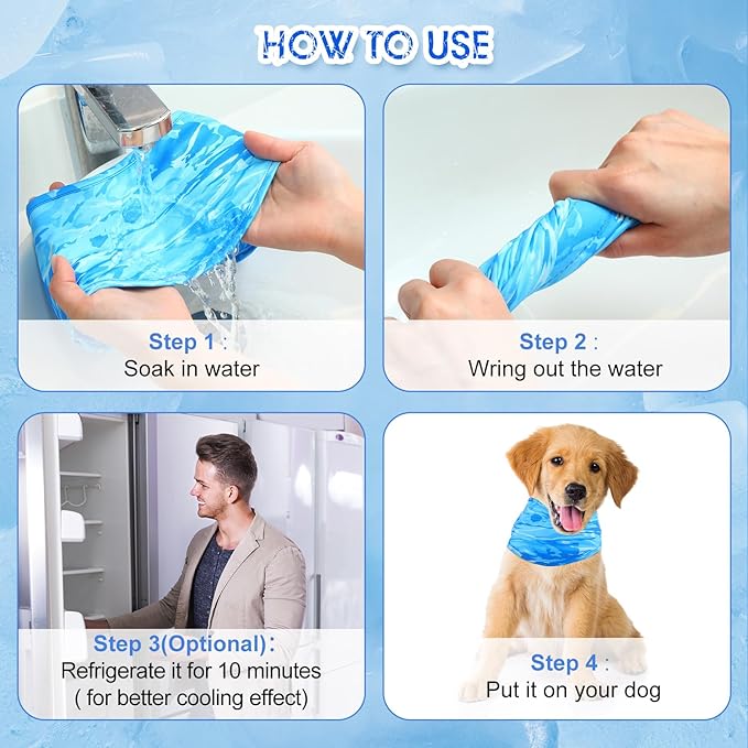 Talltalk 5 Pieces Dog Cooling Bandanas Neck Wraps Ice Scarf Pet Dog Cooling Collar Hunting Training Hiking Camping Accessories for Summer(L)
