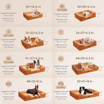 EHEYCIGA Orthopedic Dog Beds for Extra Large Dogs, Waterproof Memory Foam XXL Dog Bed with Sides, Non-Slip Bottom and Egg-Crate Foam Big Pet Couch Bed with Washable Removable Cover,Pumpkin Orange