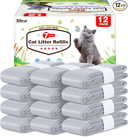 12 Pack Cat Litter Refill Bags, 100% Odor Lock Litter Refills Compatible with Litter Genie XL/Plus/Standard/Pet Pail