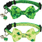 ADOGGYGO St. Patrick's Day Cat Collars with Bow Bell, Breakaway Cat Bowtie Collar Green Shamrock Pattern Saint Patrick Collars for Girl Boy Cats Kittens (St. Patrick's Day)