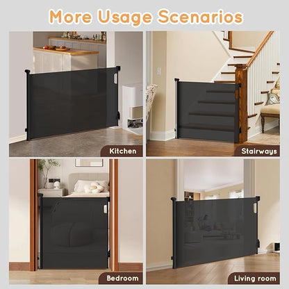 Retractable Baby Gate for Stairs, 55" Wide Mesh Pet Gate, Automatic Tension, One-Hand Operation, 38" Tall Baby Gates for Doorways, Hallways, Deck, Indoor Outdoor, Safe, Easy to Fit, Black