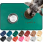 VIVAGLORY Dog Food Mat Flexmat Dog Bowl Mat, Placemat Food Tray with Raised Edges & Lip for Indoor Floor, Non Slip Waterproof Silicone Dish Placemat for Cat & Pet, L, Deep Green