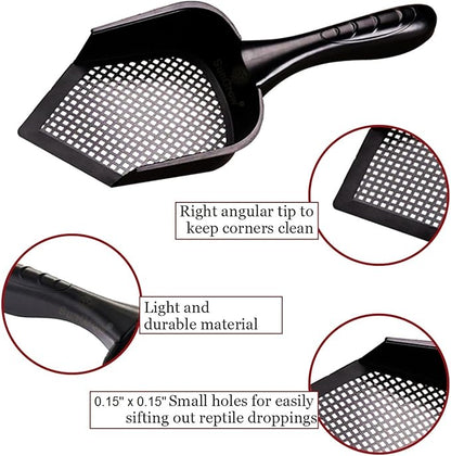 SunGrow Reptile Litter Scoop, Pointed Edge, for Cat & Chicken Coop, Right-Angled Wide and Deep Shovel, Black, 1 Pc per Pack