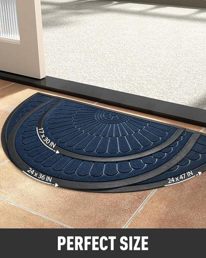 tchdio Semicircular Durable Rubber Doormat- Non Slip Front Door Mat for Outside Inside Entry, Navy Blue 24”x36”