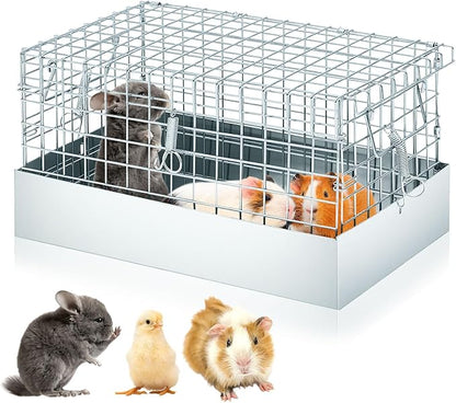 14 x 8 x 8 Inch 1 Hole Folding Guinea Pig Carrier Chinchilla Carrier Portable Hamster Travel Cage with Tray Handle for Rabbit Chick Bird Small Animal Transport Temporary Housing Pet Habitat