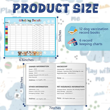 Puppy Whelping Supplies Kit Include 12 Puppy Shot Record Booklets 6 Record Keeping Charts 12 Coloured Soft Nylon Puppy Id Collars Newborn Adjustable Breakaway with 2 ID Sticker Identification Pets