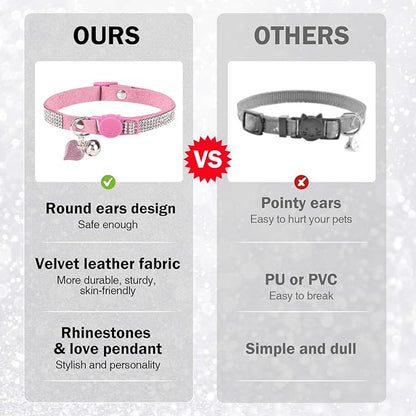 Rhinestone Cat Collar Breakaway with Bell, Diamond Cat Collar with Safety Buckle Quick Release for Girl Boy Small Kitten Pets Puppy,Cute Soft Female Male Cat Collars,Color Pink & Purple 8-12"