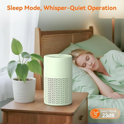 AIRROMI Pets Air Purifier for Home Allergies,Up to 660 ft². HEPA Deodorizing Activated Carbon Filter,With Fragrance Sponge for Better Sleep,Night Light,Pet Dander,Smoke,Odors,Air Cleaner A2002 Green