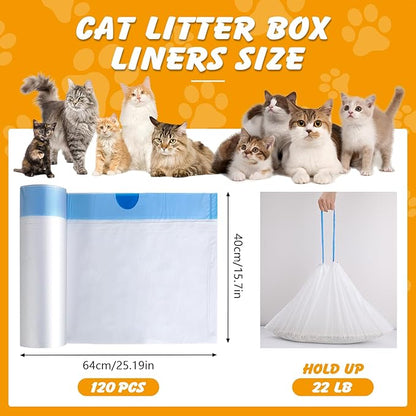 60 Pack Cat Litter Bags Compatible with Litter Robot 3 & 4, Self Cleaning Automatic Litters Box Liners, 25.2 x 15.7 inch (10-12 Gallons)
