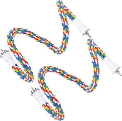 2PCS 60cm/23.6in Bird Rope Perch, 1.8cm Soft Cotton Parakeet Perches, Colorful Bird Cage Accessories with Fixing Screws for Birds to Chew and Stand On