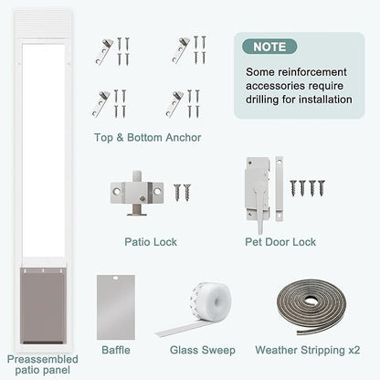 Dog Door for Sliding Glass Doors, Adjustable Height 76 1/8"-80 7/8" Aluminum Frame Tempered Sliding Door Dog Doors Insert with Lock, 10" x 15" Flap Size for Large Dogs