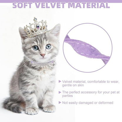 EXPAWLORER Soft Velvet Safe Cat Collars for Girl Cats - Rhinestones Adjustable Collars Breakaway- Chirstmas Cat Clollar Gifts with Bells for Boy Cats Kitty and Small Dogs(XS,Purple)