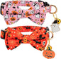 2 Pack Halloween Breakaway Cat Collar with Bow Tie and Bell for Boy Girl Cats,Cute Cotton Kitten Collar with Pink Ghost and Orange Pumpkin Pattern for Female Male Cats (Pink Ghost&Pumpkin)