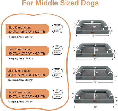 Large Dog Bed Orthopedic Washable: Beds Bolster XL Bed Large Big Dogs Egg Crate Foam Couch Sofa Waterproof with Removable Cover - Dark Grey