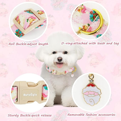 Christmas Dog Collar for Medium Dogs, Adjustable Poly-Cotton Fabric Collar with Santa Pattern, Cute Pink Dog Collar for Dogs, Medium Dog Collars Girls Dog Collars