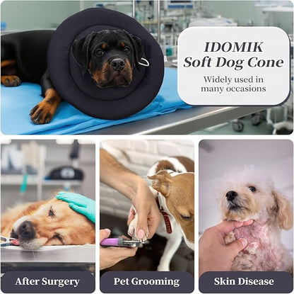 IDOMIK Dog Recovery Collar, Waterproof Soft Dog Cone After Surgery, Comfy Protective Elizabethan Collar Alternative for Dogs Cats, Adjustable Pet Neck Donut Cone Anti-Licking Biting Wounds,Grey,2XL