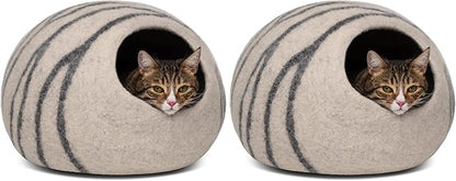 MEOWFIA Cat Cave – Premium Felt Cat Bed for Indoor Cats, Handmade 100% Merino Wool (Light Grey, Medium) (Pack of 2)