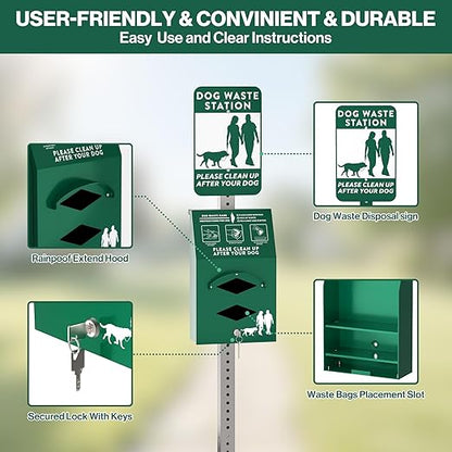 Aluminum Outdoor Dog Bag Dispenser with Pick Up After Your Dog Sign - Wall Mounted Poop Bag Dispenser for Pet Waste -Included Lock and Mounting Hardware