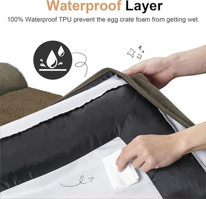 Small Dog Bed Orthopedic Washable: Beds Bolster Small Sized Dogs Bed Egg Crate Foam Couch Sofa Waterproof with Removable Cover - Brown
