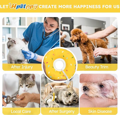 Cat Cone Collar Soft, Waterproof Cat Recovery Collars Spay Cones to Stop Licking Cute Donut E Collar After Surgery Anti-Lick Wound Healing Safety Elizabethan Collar for Kittens (Donut Yellow, Large)