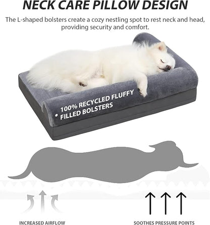 KSIIA Orthopedic Dog Bed - Waterproof Dog Couch Bed with Egg Crate Foam & Nonskid Bottom, 30 x 20 Inch, Gray