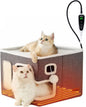 Heated Cat House for Indoor Cats - Cat Warming Bed for Winter with Fluffy Ball Hanging and Adjustable Heating Pad, Foldable Cat Hideaway,16.5x16.5x13 inches, Grey