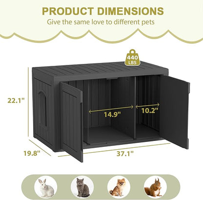 Cat Litter Box Enclosure, Hidden Enclosed Litter Box Furniture with Adjustable Partition, Multi-Functional Outdoor Cat House, Side Table, Easy to Clean, Dark Black
