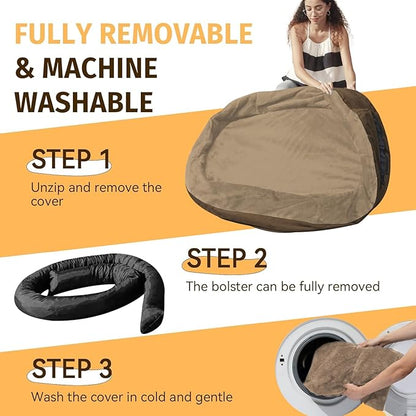 Orthopedic Waterproof Large Dog Bed: Memory Foam Washable Dog Bed with Bolsters - XXL Orthopedic Removable Cover for Medium Large Sized Pet - Non-Slip Bottom - Coffee
