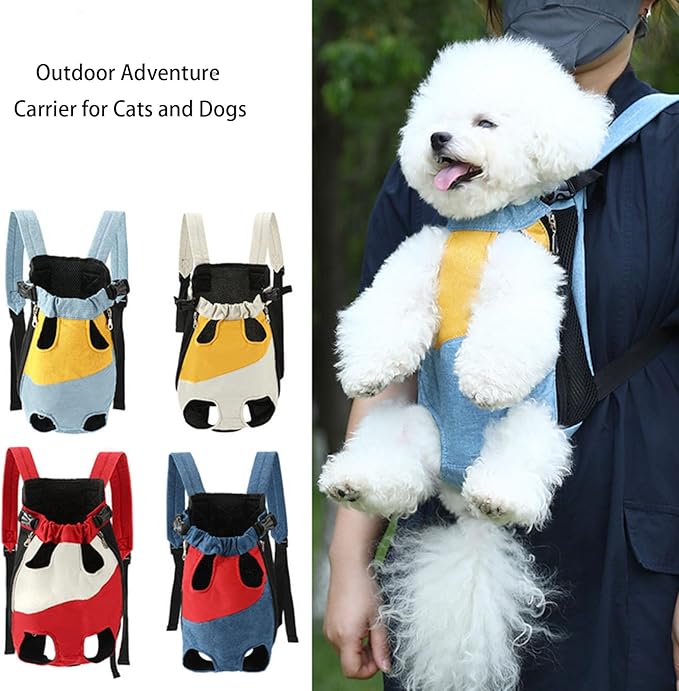 Lightweight Pet Backpack Carrier for Small Dogs & Cats - Easy-Fit Adjustable Straps, Basic Legs-Out Design, Durable for Daily Use (Fits Pets Under 15lb) (Yellow-White Color-Blocked, XX-Large)