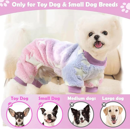 Small Dog Pajamas Pjs Sweater Cute Extra Small Dog Clothes, 4 Legs Puppy Jumpsuit, Warm Winter Fleece Doggie Onesies Pet Apparel Outfits for Chihuahua Yorkie Cat, Pink, XXXS