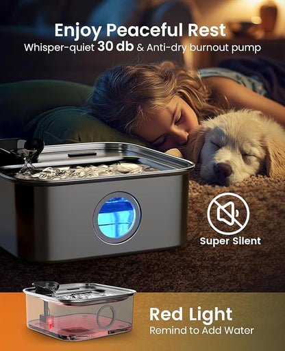 oneisall Dog Water Fountain for Large Dogs, 10L/2.6Gal Dog Fountain Water Bowl with Multi-Filtration & Deeper Drinking Aera, Large pet Water Fountain with Water Window & LED, Ultra-Quiet