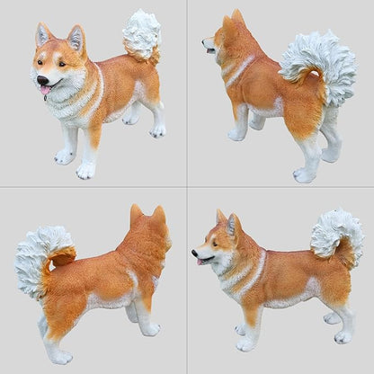 Akita Statue Outdoor Decorations – Dog Statues Outdoor Standing Yellow Akita with Replaceable Solar Light & Welcome Sign for Porch Décor
