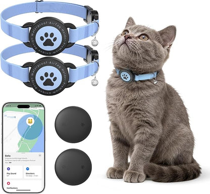 GPS Cat Tracker Collar(iOS & Android), Bluetooth Mini GPS Dog Tracker, Smart Pet Activity Tracker, No Monthly Fee, Work with Apple Find My & Google Find Hub, Finder Tag for Pets,Items M5 2P Blue