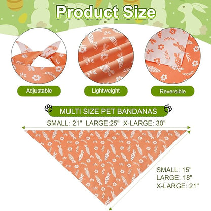 Easter Dog Bandanas Large 2PCS, 4 Pattern Colorful Scarf for Boy and Girl, Triangle Reversible Bibs Breed for Puppy Cats Pets