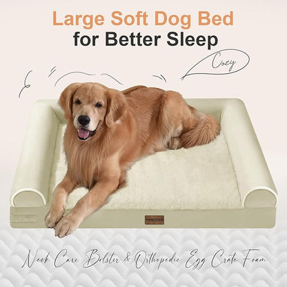Medium Large Dog Bed Orthopedic Washable: Beds Bolster Medium Large Sized Dog Bed Egg Crate Foam Couch Sofa Waterproof with Removable Cover - Beige