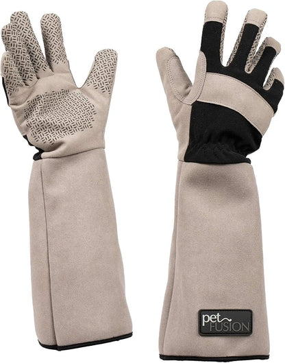 PetFusion Multipurpose Pet Glove for Grooming, Trips to Vet, Handling. [Puncture & Scratch Resistant, Water Resistant]. 12 Month Warranty for Manufacturer Defects Grey