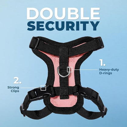 Voyager Escape-Proof Step-in Lock Cat Harness & 5ft Neoprene-Handle Leash Set All-Weather Mesh with Reflective Stitching for Small to Large Cats by Best Pet Supplies, Pink/Black Trim, XXS