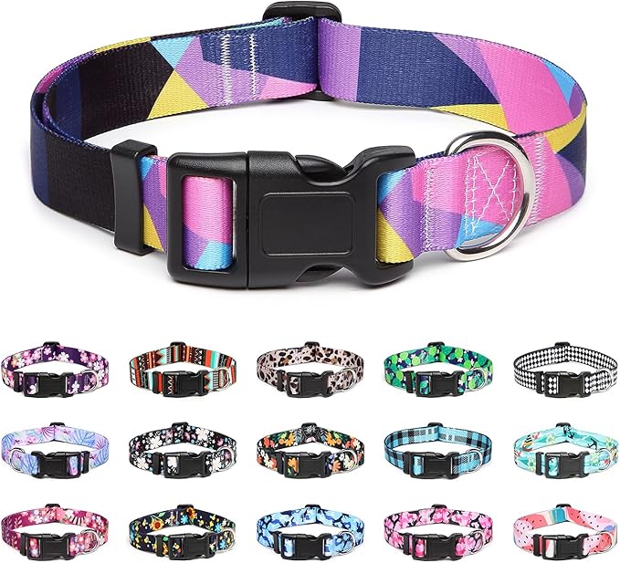 Mercano Adjustable Dog Collar - Special Design Patterns, Soft Nylon Comfortable Sturdy Pet Collar for Small Medium Large Dogs (XS, Geometry Purple)