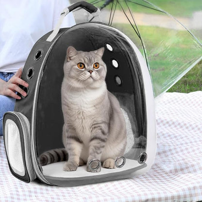 Cat Backpack Carrier Back Expandable Bubble Pet Carrier Backpack for Large Cat, Kitten and Dog, Designed for Hiking, Travelling and Outdoor Use (Back Expandable-Black)