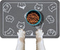 YCT Cat Food and Water Mat for Pets - Non-Slip Super Absorbent Dog Bowl Mat With Multiple Cat Heads Logo - 24 x 16.9 Inches, Dark Grey