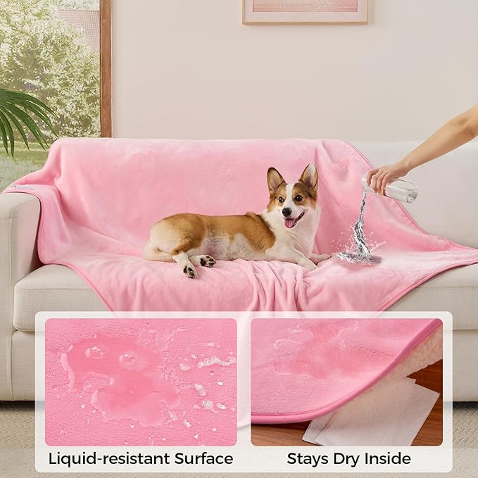 Sunheir Waterproof Blanket for King Size Bed - 108"x86" Soft Reversible Sherpa Fleece Flannel Dog Blankets for Large Dogs, Pet Blanket for Bed, Couch, Soft Plush Furniture Protector, Pink