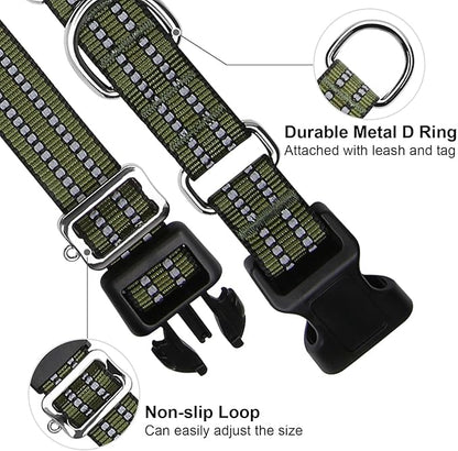 Martingale Dog Collar, Adjustable Nylon Reflective Collar with Quick Release Buckle (Forest Green, Large)
