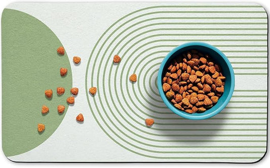 Dog Food Mats for Floors Waterproof, Cat Water Bowl Mats Pet Feeding Absorbent Mat Placemats for Food and Water Green Bohemia 12 * 20 inch