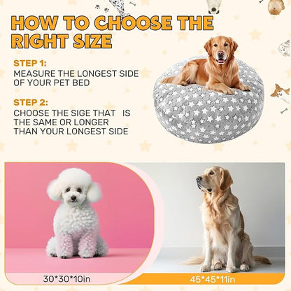 Youyole Medium Washable Round Dog Bed Cover Replacement Waterproof 30 x 30 x 10 in Round Donut Bed Cover for Dog Soft Gray Pet Beds Protector Sheet with Lovely Star Print for Donut Beds & Pet Couch
