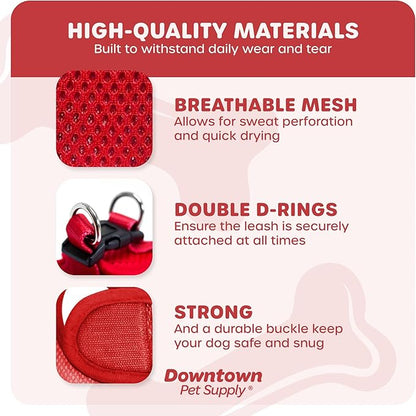 Downtown Pet Supply Step-in Dog Harness – No Pull, Adjustable Padded Mesh with Reflective Trim, Secure Buckle Strap – Comfortable & Breathable Small Dog Harness, XX-Small, Red